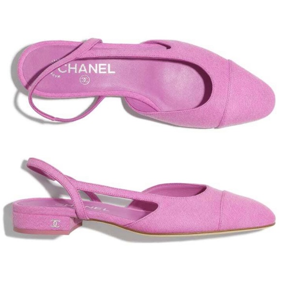 CHANEL Shoes - CHANEL Slingbacks Sandals Flats Shoes CC Logo Cap Toe Bright Neon Pink Denim 39C